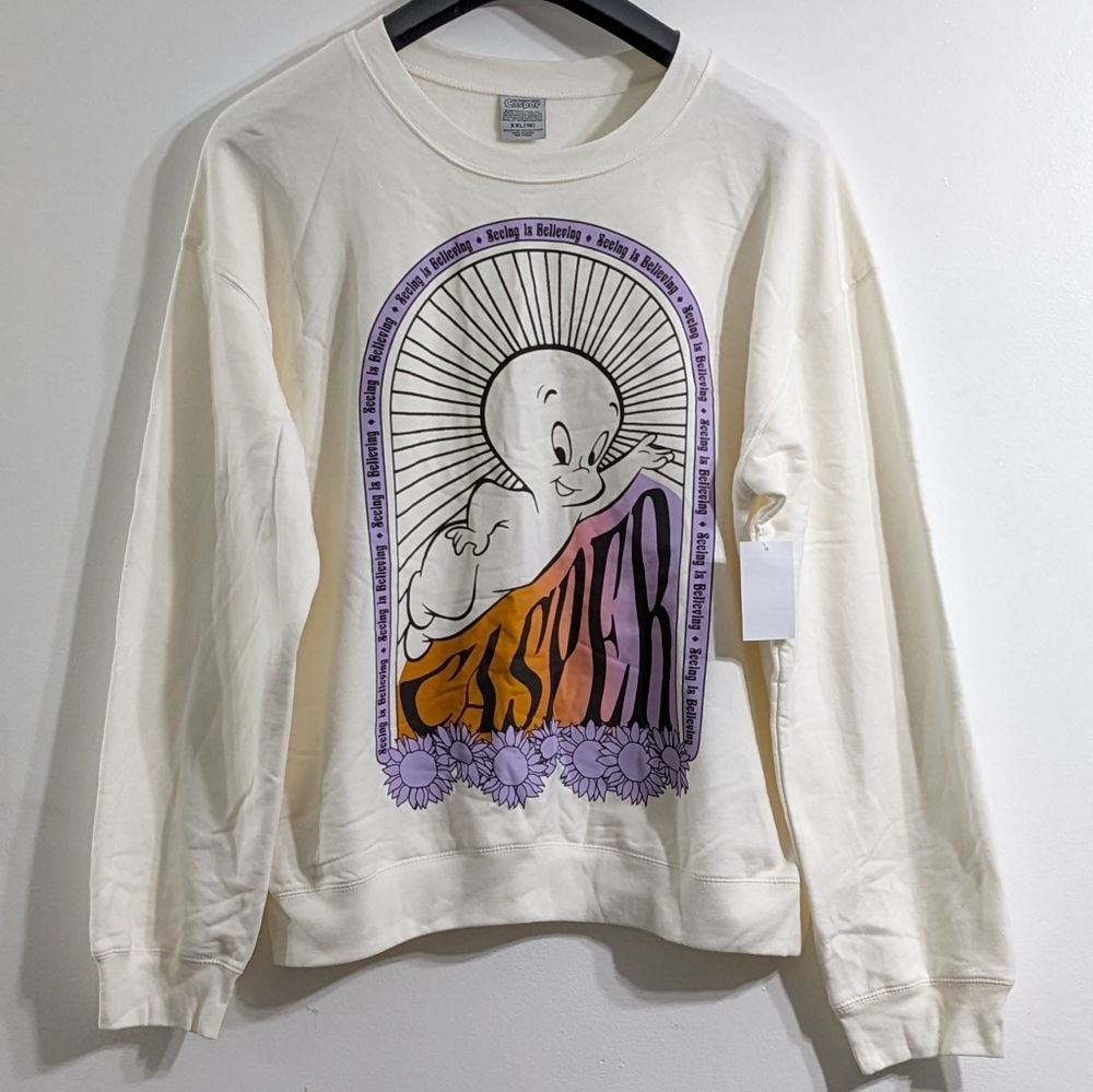 Casper The Friendly Ghost Women's White Fleece Pullover Sweatshirt, Size XXL(19)